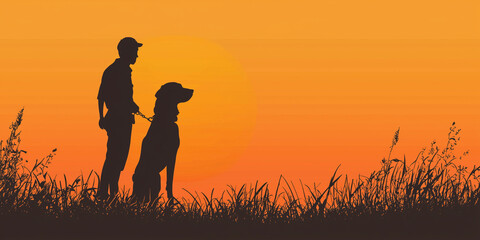 Obraz premium Pet dog training banner. Website banner of pet dog training silhouette 