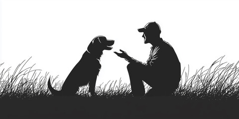 Pet dog training banner. Website banner of pet dog training silhouette 