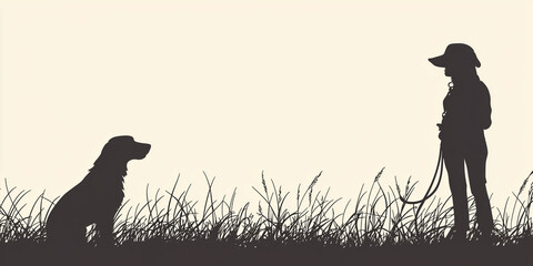 Pet dog training banner. Website banner of pet dog training silhouette 