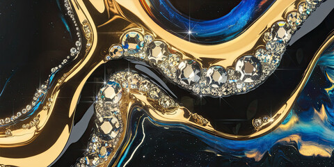 Luxury Gold Blue Abstract Art with Crystals Elegant Background
