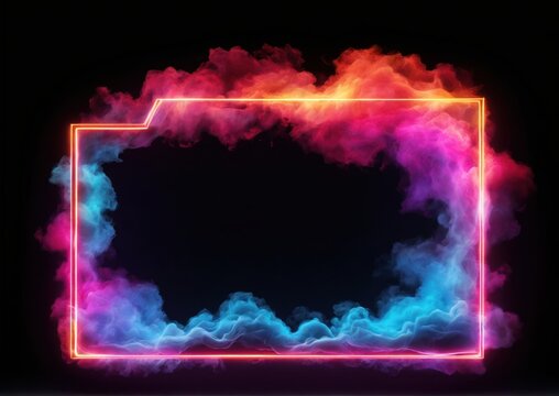 Neon Smoke Frame: Vibrant Clouds with Modern Glow Design. On Dark Backround
For event posters, party invitations, or modern decor.
 Summer and exotic theme or digital banner
