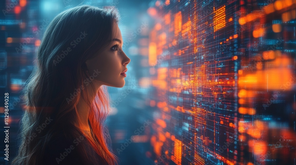 Poster exploring ai-driven personalization in a futuristic digital landscape at dusk