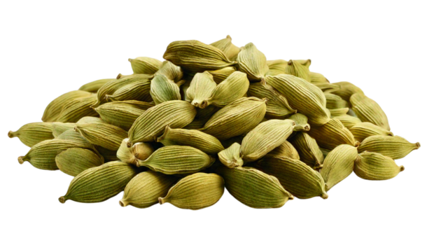 Whole Fresh Cardamom Pods Isolated on White Background  