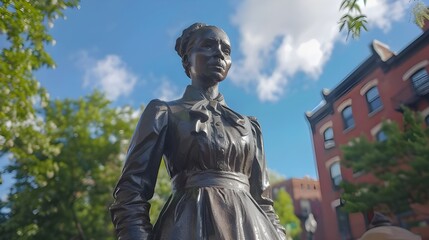 BOSTON, MA, USA - JULY 8, 2020: Close-up of Harriet Tubman Statue in Boston's South End neighborhood. Tubman, an African-American abolitionist will appear on the new $20 bill.
