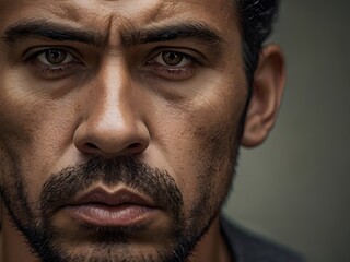Obraz premium Intense Man Closeup Portrait Serious Face Brown Eyes