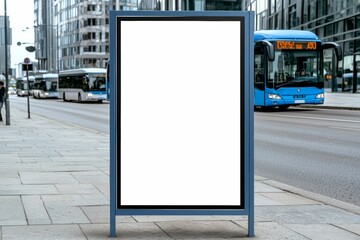 City bus stop scene urban environment blank advertising board street view public transportation concept