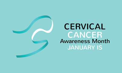 WebJanuary is Cervical Cancer Awareness Month Vector Illustration. banner with teal and white ribbon awareness and text.