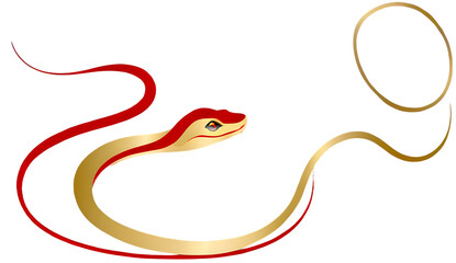 Elegant Snake Illustration in Gold and Red Colors for 2025 year