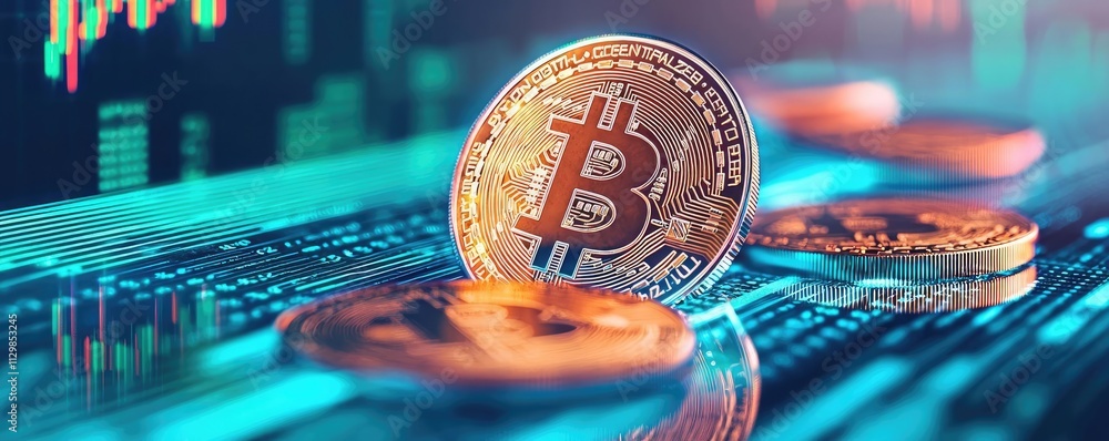 Poster currency value concept. an artistic representation of digital currency with a focus on bitcoin and f