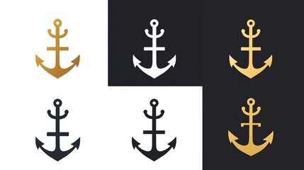 Obraz premium Elegant square icon featuring an anchor fish design, styled with a refined combination of white, black, and gold tones for goods selection branding.