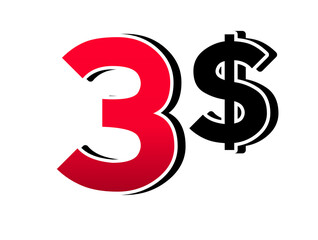 3 three dollars sign symbol price tag  for store shop business concept graphic element