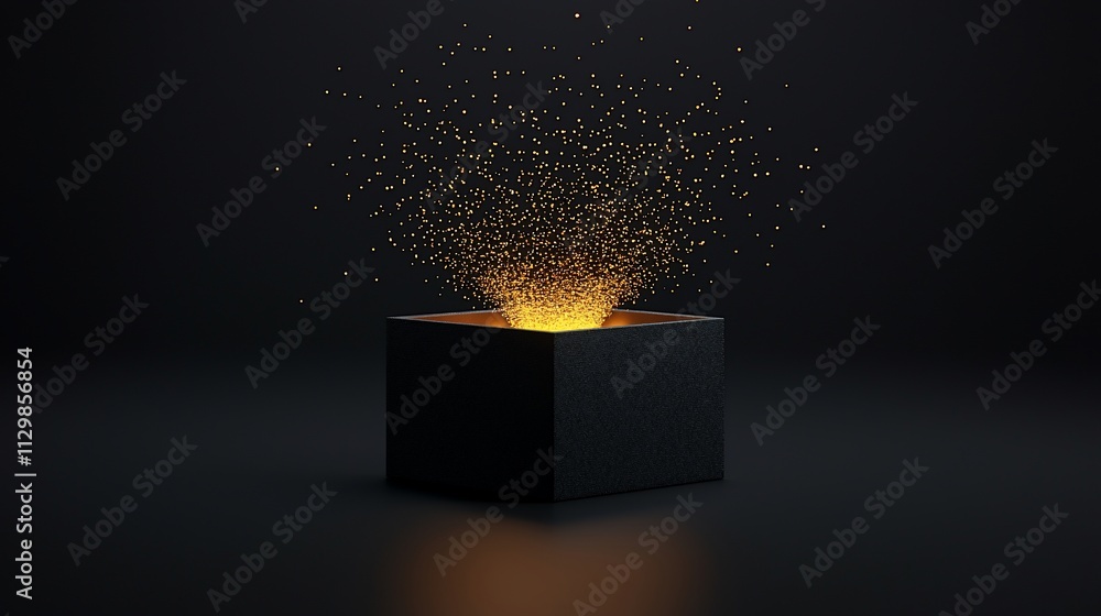 Canvas Prints glowing particles rising from a dark cube on black background.