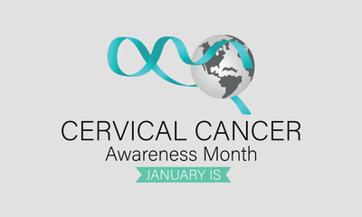 January is Cervical Cancer Awareness Month Vector Illustration. banner with teal and white ribbon awareness and text.