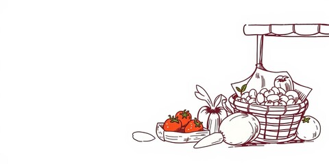 Hand drawn vector template for farmers market shop organic food packaging label banner with sketch illustration of local produce, template, hand drawn