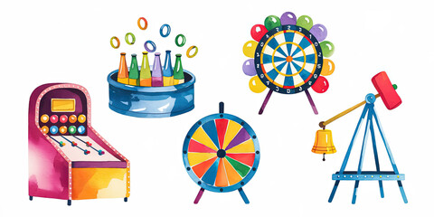 Colorful Carnival Games Funfair Attractions Wheel of Fortune Ring Toss Arcade Games