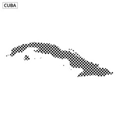 Outline of Cuba with dot pattern showcasing the island's unique geography and shape