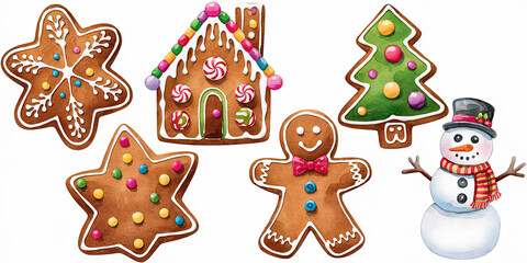 Festive Watercolor Gingerbread Cookies Snowman Christmas Treats