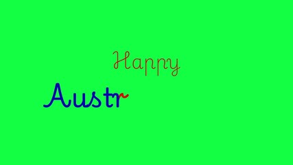Happy Australia Day text animation in Blue and Red colors with Green Background. Handwritten text calligraphy animated. Great for Australia Day Celebration. Happy January 26th Independence Day