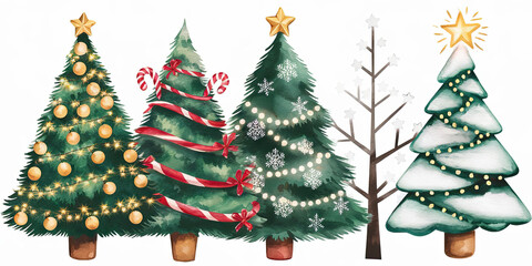 Naklejka premium Watercolor Christmas Trees Festive Holiday Decor Winter Wonderland Illustration