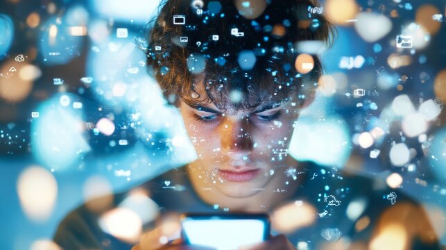 Person staring at his phone, brain rot concept, scrolling, digital fatigue, social network