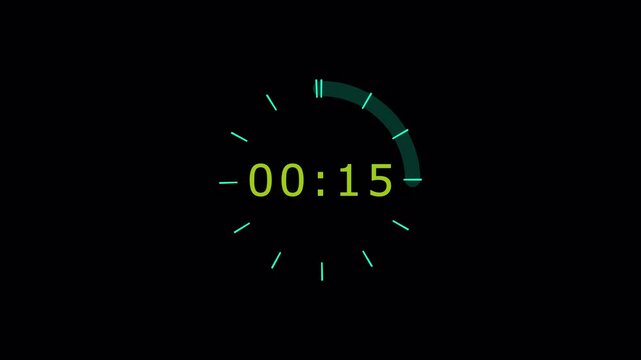 60 seconds (1 minute) dashed circle countdown. Mint Green on black background, Big circle with inner dashed countdown timer.