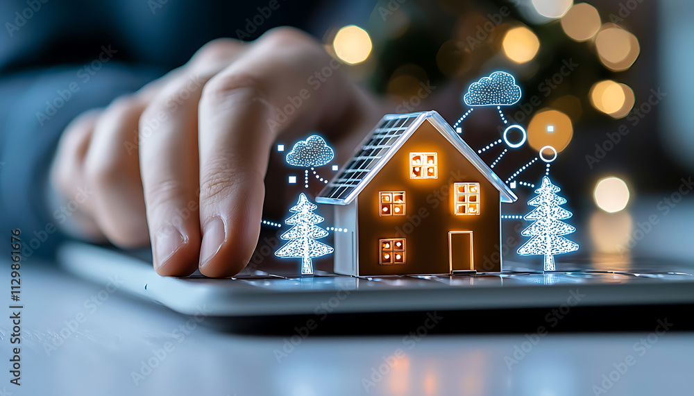 Poster digital home design interaction virtual space 3d model creative environment close-up view technology