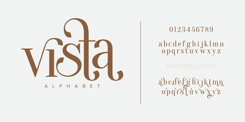 Vista typography beauty fashion elegant minimalist serif italic fonts decorative wedding vintage retro logos. Minimal luxury font alphabet logo. Vector illustration