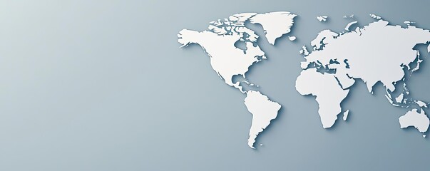 Map atlas concept. Stylish world map rendered in white on a minimalist blue background.