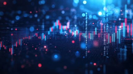 Abstract 3D Stock Market Data Visualization with Bar Charts and Bokeh Effect