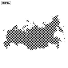 Map of Russia represented in a dotted style showcasing geographic features