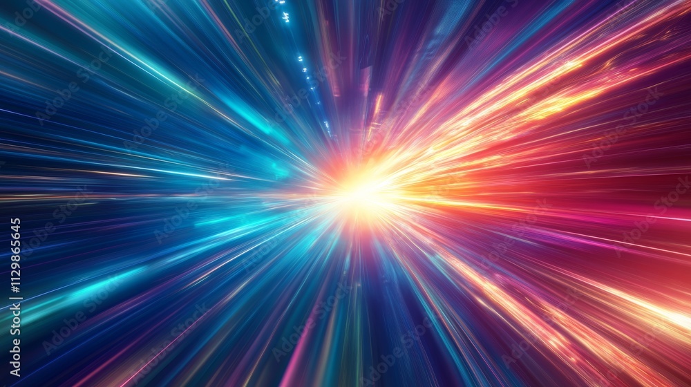 Poster a striking image depicting light speed with vibrant streaks of blue and orange, symbolizing fast mot