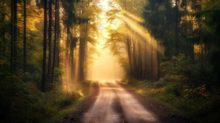 Fototapeta premium Sunrays Through Forest Path
