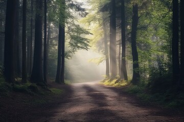Fototapeta premium Forest Path in Mist