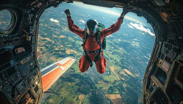 Adrenaline Rush: Skydiver Leaping from Plane