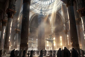 Eid AlAdha Prayer Congregation in a Majestic Mosque A Cinematic D Rendered Interior