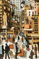 Black Friday D Paper Cut Montage Highlighting MidCentury Modern Design and Shopper Silhouettes