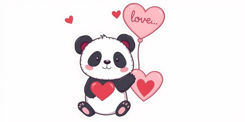 Illustration of a cute baby panda bear smiling with hearts and the word "love" for Valentine's Day, valentine, cute