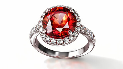 Red emerald fashion engagement diamond ring isolated on transparent background. Sapphire. Illustration