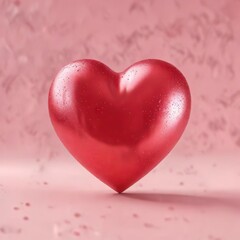 Fototapeta premium A single red heart shape with a subtle sparkle effect, surrounded by a soft pink background, heart shape, pink background, love symbol
