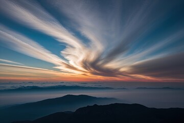 Celestial Drift: Intriguing Cirrus Veil with Radiant Glow and Atmospheric Spectacle