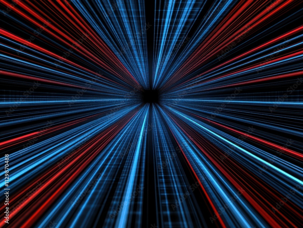 Aufkleber abstract digital background of red and blue light beams radiating towards a central point, creating 