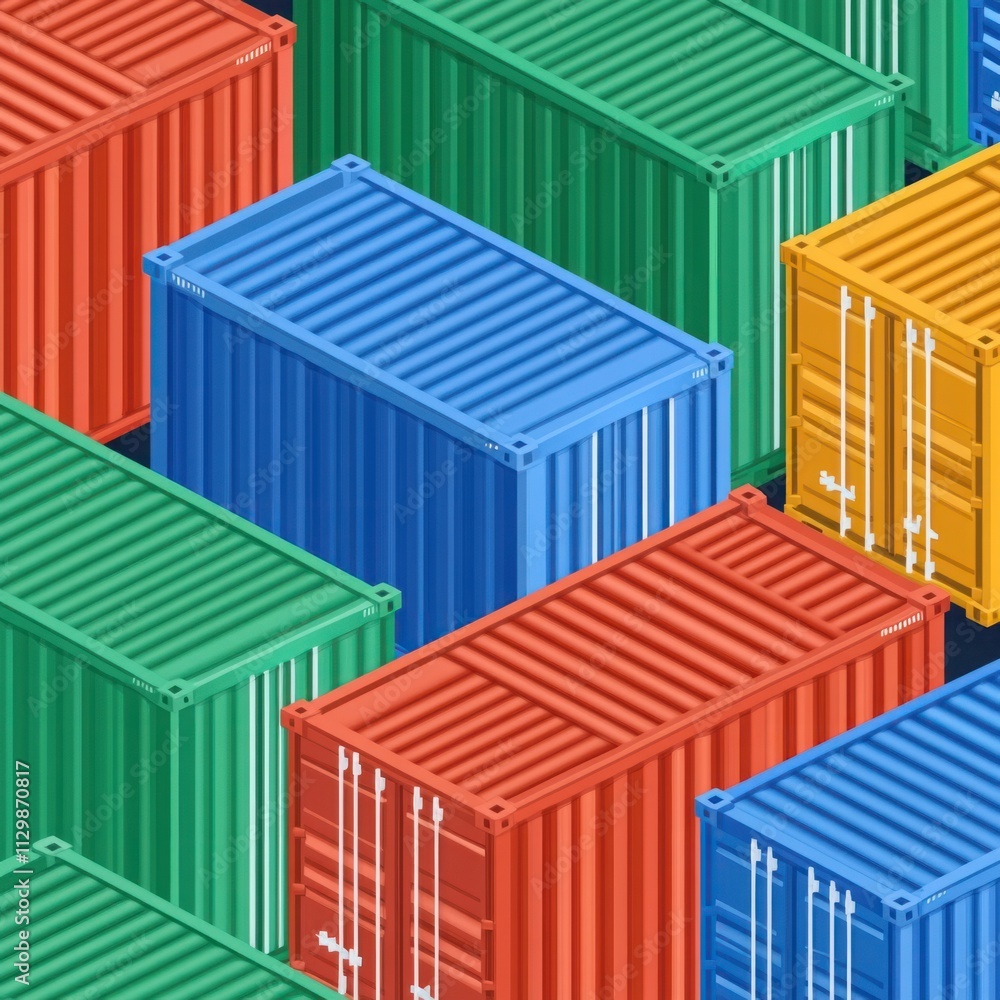 Poster colorful shipping containers stacked in a vibrant pattern for transport and logistics use in commerc