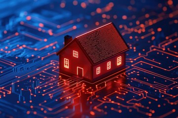 Futuristic Smart Home Concept with Circuit Board Background