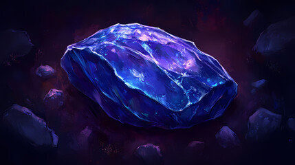 Fototapeta premium Illustration of a blue sapphire gemstone on dark background. Sapphire. Illustration