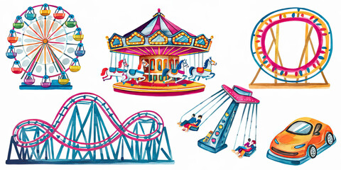 Amusement Park Rides Ferris Wheel Carousel Roller Coaster Swing Ride Bumper Cars
