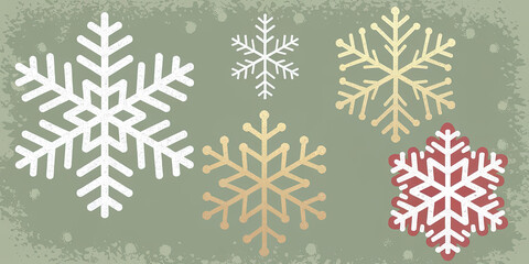 Fototapeta premium Festive Green Background with Ornate Snowflakes for Winter Holidays