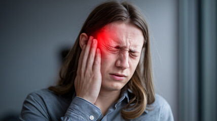 close up photo of a person holding a sore head