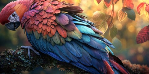 Obraz premium Vivid Macaw Feathers Close up Tropical Bird Wildlife Nature Exotic Beautiful Colorful Detailed High