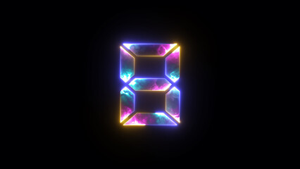 Glowing neon light digital number 8 (Eight). Neon two tone purple and blue light effect with alpha channel