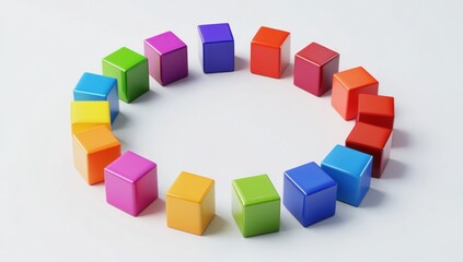 Obraz premium Colorful Cubes Arranged in a Circle on a White Background